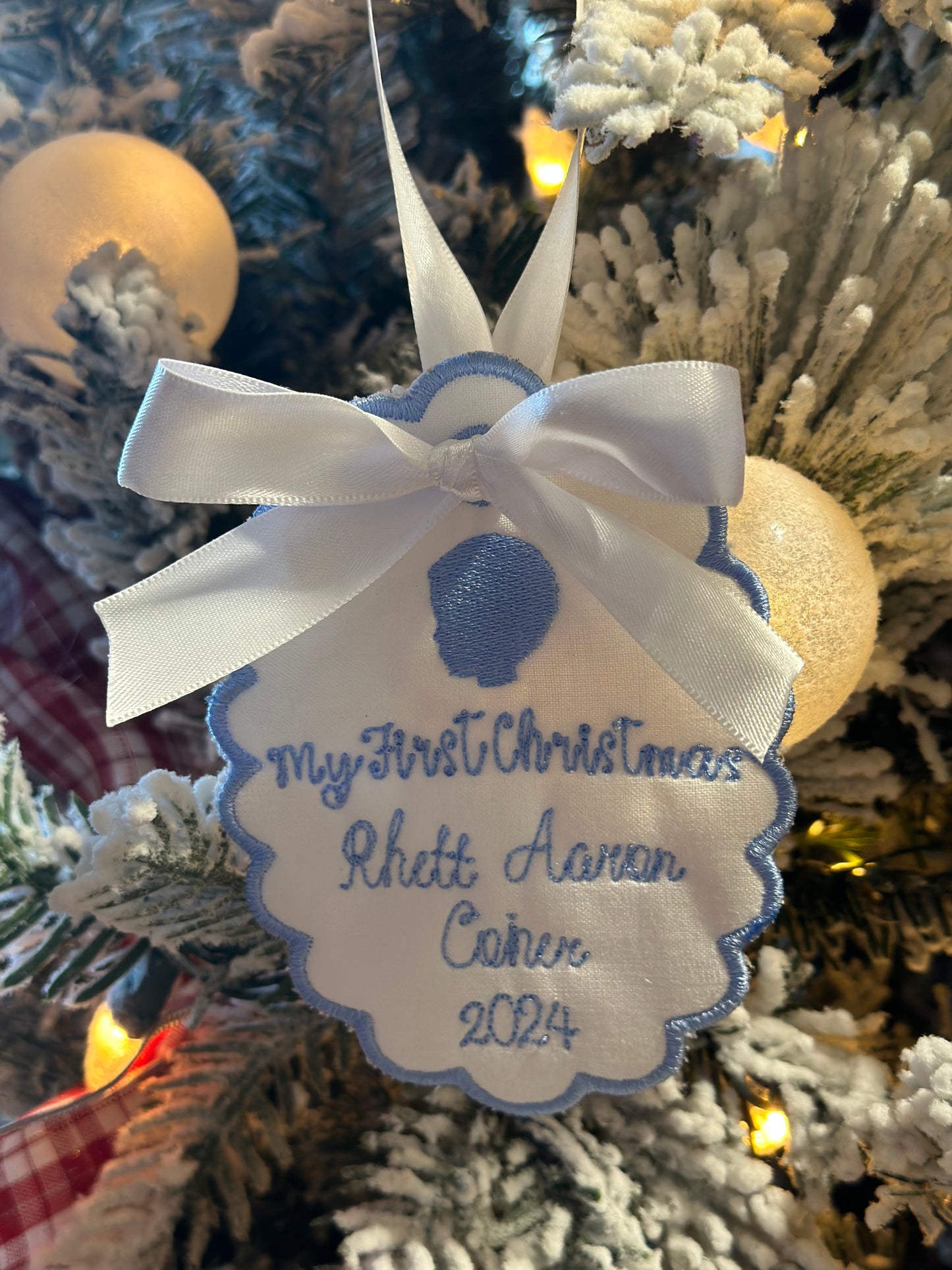 Wooden Hoop Monogram Ornament — Personalized 4” Embroidered Keepsake