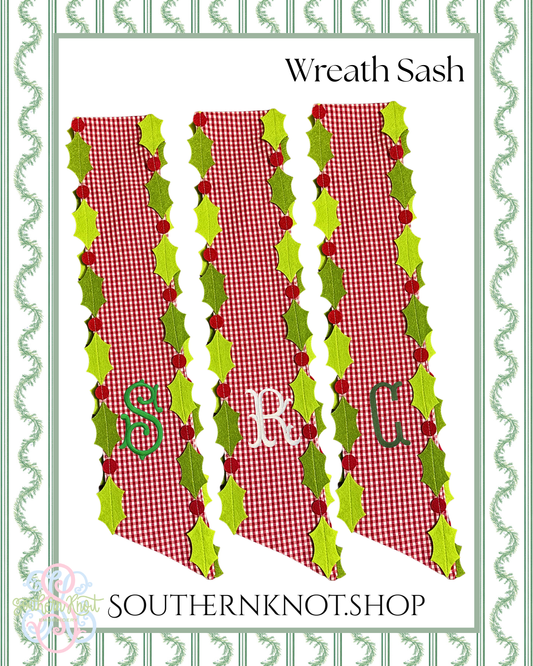Red Gingham & Holly Wreath Sash