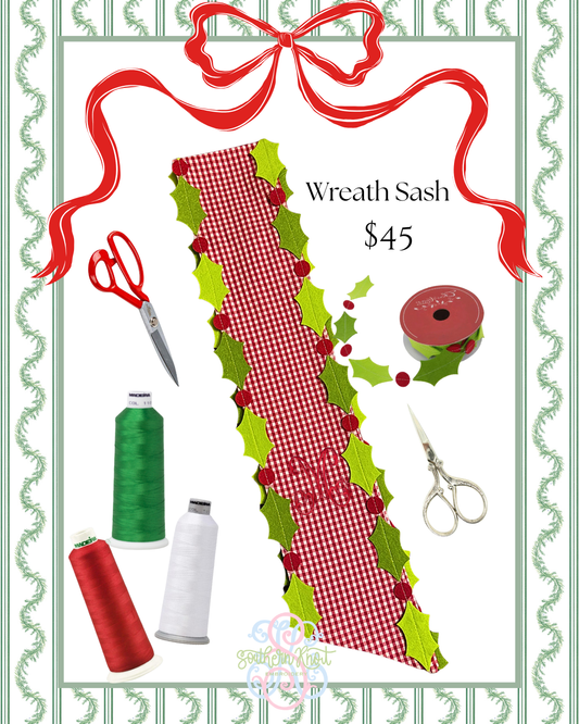 Red Gingham & Holly Wreath Sash